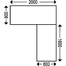Schäfer Shop Genius Winkelschreibtisch Modena Flex, elektrisch höhenverstellbar, 90° Winkel beidseitig, B 2000 x T 2400 mm, Ahorn/anthrazit