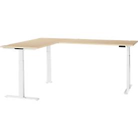 Schäfer Shop Genius Winkelschreibtisch Modena Flex, elektrisch höhenverstellbar, 90° Winkel beidseitig, B 2000 x T 2400 mm, Ahorn/weiß