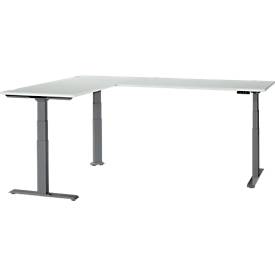 Schäfer Shop Genius Winkelschreibtisch Modena Flex, elektrisch höhenverstellbar, 90° Winkel beidseitig, B 2000 x T 2400 mm, lichtgrau/anthrazit