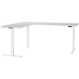 Schäfer Shop Genius Winkelschreibtisch Modena Flex, elektrisch höhenverstellbar, 90° Winkel beidseitig, B 2000 x T 2400 mm, lichtgrau/weiß