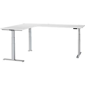 Schäfer Shop Genius Winkelschreibtisch Modena Flex, elektrisch höhenverstellbar, 90° Winkel beidseitig, B 2000 x T 2400 mm, weiß/weißaluminium