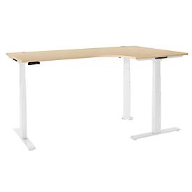 Schäfer Shop Genius Winkelschreibtisch Modena Flex, elektrisch höhenverstellbar, 90° Winkel, T-Fuß, B 2000 mm, Ahorn/weiß