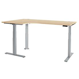 Schäfer Shop Genius Winkelschreibtisch Modena Flex, elektrisch höhenverstellbar, 90° Winkel, T-Fuß, B 2000 mm, Ahorn/weißalu