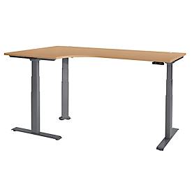 Schäfer Shop Genius Winkelschreibtisch Modena Flex, elektrisch höhenverstellbar, 90° Winkel, T-Fuß, B 2000 mm, Buche/anthrazit