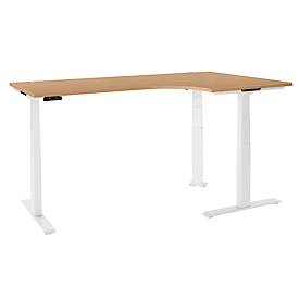 Schäfer Shop Genius Winkelschreibtisch Modena Flex, elektrisch höhenverstellbar, 90° Winkel, T-Fuß, B 2000 mm, Buche/weiß