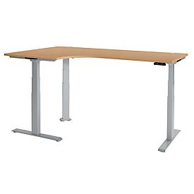 Schäfer Shop Genius Winkelschreibtisch Modena Flex, elektrisch höhenverstellbar, 90° Winkel, T-Fuß, B 2000 mm, Buche/weißalu