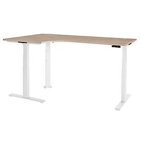 Schäfer Shop Genius Winkelschreibtisch Modena Flex, elektrisch höhenverstellbar, 90° Winkel, T-Fuß, B 2000 mm, Eiche/weiß