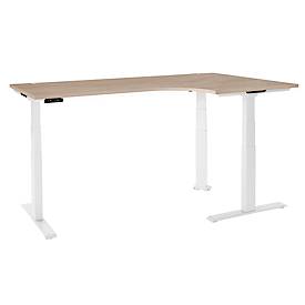 Schäfer Shop Genius Winkelschreibtisch Modena Flex, elektrisch höhenverstellbar, 90° Winkel, T-Fuß, B 2000 mm, Eiche/weiß