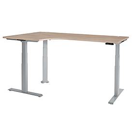 Schäfer Shop Genius Winkelschreibtisch Modena Flex, elektrisch höhenverstellbar, 90° Winkel, T-Fuß, B 2000 mm, Eiche/weißalu