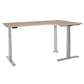 Schäfer Shop Genius Winkelschreibtisch Modena Flex, elektrisch höhenverstellbar, 90° Winkel, T-Fuß, B 2000 mm, Eiche/weißalu