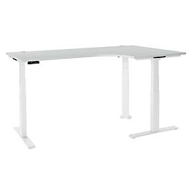 Schäfer Shop Genius Winkelschreibtisch Modena Flex, elektrisch höhenverstellbar, 90° Winkel, T-Fuß, B 2000 mm, lichtgrau/weiß