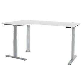 Schäfer Shop Genius Winkelschreibtisch Modena Flex, elektrisch höhenverstellbar, 90° Winkel, T-Fuß, B 2000 mm, weiß/weißalu