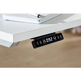 Schäfer Shop Genius Winkelschreibtisch Modena Flex, elektrisch höhenverstellbar, 90° Winkel, T-Fuß, B 2000 mm, weiß/weißalu