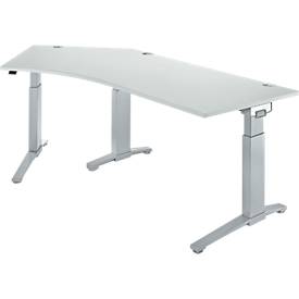 Schäfer Shop Genius Winkelschreibtisch PLANOVA ERGOSTYLE, elektrisch höhenverstellbar, 135° Winkel links, C-Fuß, B 2165 mm, lichtgrau/weißalu 
