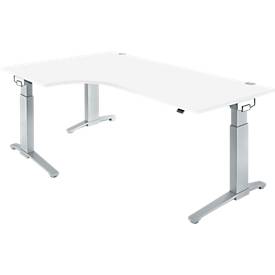 Schäfer Shop Genius Winkelschreibtisch PLANOVA ERGOSTYLE, elektrisch höhenverstellbar, 90° Winkel links, C-Fuß, B 2000 mm, weiß/weißalu
