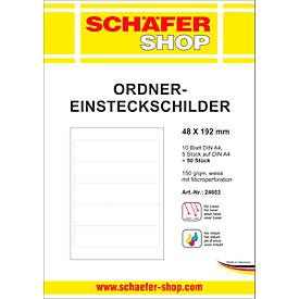 SCHÄFER SHOP Ordner-Einsteckschilder, bedruckbar, Rückenbreite 48 mm, 50 Stück