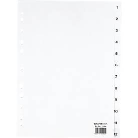 SCHÄFER SHOP PP Ordner-Register, DIN A4-Vollformat, Zahlen 1-12, weiß