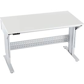 Schäfer Shop Pure Arbeitstisch AST31, elektrisch höhenverstellbar, Melaminplatte, T-Fuß, bis 400 kg, B 1500 x T 800 x H 725-1155 mm, weißaluminium/lichtgrau