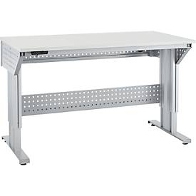Schäfer Shop Pure Arbeitstisch AST31, elektrisch höhenverstellbar, Melaminplatte, T-Fuß, bis 400 kg, B 1500 x T 800 x H 725-1155 mm, weißaluminium/lichtgrau