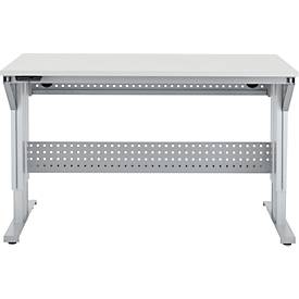 Schäfer Shop Pure Arbeitstisch AST31, elektrisch höhenverstellbar, Melaminplatte, T-Fuß, bis 400 kg, B 1500 x T 800 x H 725-1155 mm, weißaluminium/lichtgrau