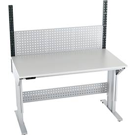 Schäfer Shop Pure Arbeitstisch AST31, elektrisch höhenverstellbar, Melaminplatte, T-Fuß, bis 400 kg, B 1500 x T 800 x H 725-1155 mm, weißaluminium/lichtgrau