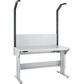 Schäfer Shop Pure Arbeitstisch AST31, elektrisch höhenverstellbar, Melaminplatte, T-Fuß, bis 400 kg, B 1500 x T 800 x H 725-1155 mm, weißaluminium/lichtgrau