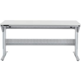 Schäfer Shop Pure Arbeitstisch AST31, elektrisch höhenverstellbar, Melaminplatte, T-Fuß, bis 400 kg, B 2000 x T 800 x H 725-1155 mm, weißaluminium/lichtgrau