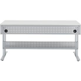 Schäfer Shop Pure Arbeitstisch AST31, elektrisch höhenverstellbar, Melaminplatte, T-Fuß, bis 400 kg, B 2000 x T 800 x H 725-1155 mm, weißaluminium/lichtgrau