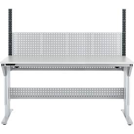 Schäfer Shop Pure Arbeitstisch AST31, elektrisch höhenverstellbar, Melaminplatte, T-Fuß, bis 400 kg, B 2000 x T 800 x H 725-1155 mm, weißaluminium/lichtgrau