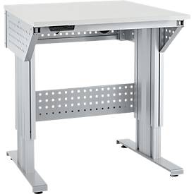 Schäfer Shop Pure Arbeitstisch AST31, elektrisch höhenverstellbar, Melaminplatte, T-Fuß, bis 400 kg, B 750 x T 800 x H 725-1155 mm, weißaluminium/lichtgrau