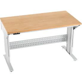 Schäfer Shop Pure Arbeitstisch AST31, elektrisch höhenverstellbar, Multiplex-Platte, T-Fuß, bis 400 kg, B 1500 x T 800 x H 730-1155 mm, weißaluminium/Buche
