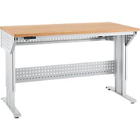 Schäfer Shop Pure Arbeitstisch AST31, elektrisch höhenverstellbar, Multiplex-Platte, T-Fuß, bis 400 kg, B 1500 x T 800 x H 730-1155 mm, weißaluminium/Buche