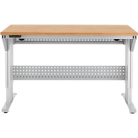 Schäfer Shop Pure Arbeitstisch AST31, elektrisch höhenverstellbar, Multiplex-Platte, T-Fuß, bis 400 kg, B 1500 x T 800 x H 730-1155 mm, weißaluminium/Buche