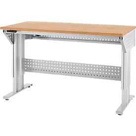 Schäfer Shop Pure Arbeitstisch AST31, elektrisch höhenverstellbar, Multiplex-Platte, T-Fuß, bis 400 kg, B 1500 x T 800 x H 730-1155 mm, weißaluminium/Buche