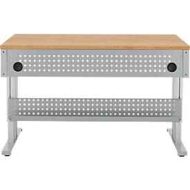 Schäfer Shop Pure Arbeitstisch AST31, elektrisch höhenverstellbar, Multiplex-Platte, T-Fuß, bis 400 kg, B 1500 x T 800 x H 730-1155 mm, weißaluminium/Buche