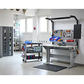 Schäfer Shop Pure Arbeitstisch AST31, elektrisch höhenverstellbar, Multiplex-Platte, T-Fuß, bis 400 kg, B 1500 x T 800 x H 730-1155 mm, weißaluminium/Buche