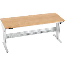Schäfer Shop Pure Arbeitstisch AST31, elektrisch höhenverstellbar, Multiplex-Platte, T-Fuß, bis 400 kg, B 2000 x T 800 x H 730-1155 mm, weißaluminium/Buche