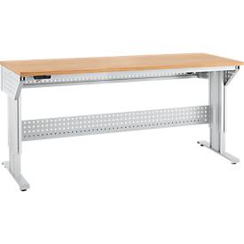 Schäfer Shop Pure Arbeitstisch AST31, elektrisch höhenverstellbar, Multiplex-Platte, T-Fuß, bis 400 kg, B 2000 x T 800 x H 730-1155 mm, weißaluminium/Buche
