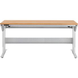 Schäfer Shop Pure Arbeitstisch AST31, elektrisch höhenverstellbar, Multiplex-Platte, T-Fuß, bis 400 kg, B 2000 x T 800 x H 730-1155 mm, weißaluminium/Buche