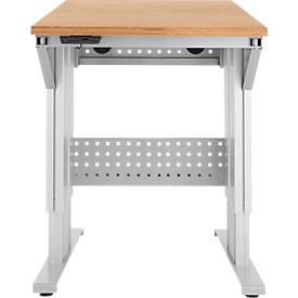 Schäfer Shop Pure Arbeitstisch AST31, elektrisch höhenverstellbar, Multiplex-Platte, T-Fuß, bis 400 kg, B 750 x T 800 x H 730-1155 mm, weißaluminium/Buche