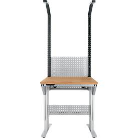 Schäfer Shop Pure Arbeitstisch AST31, elektrisch höhenverstellbar, Multiplex-Platte, T-Fuß, bis 400 kg, B 750 x T 800 x H 730-1155 mm, weißaluminium/Buche