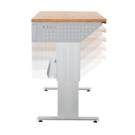 Schäfer Shop Pure Arbeitstisch AST31, elektrisch höhenverstellbar, Multiplex-Platte, T-Fuß, bis 400 kg, B 750 x T 800 x H 730-1155 mm, weißaluminium/Buche