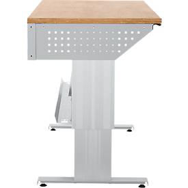 Schäfer Shop Pure Arbeitstisch AST31, elektrisch höhenverstellbar, Multiplex-Platte, T-Fuß, bis 400 kg, B 750 x T 800 x H 730-1155 mm, weißaluminium/Buche
