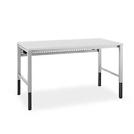 Schäfer Shop Pure Arbeitstisch AST31, manuell höhenverstellbar, Melaminplatte, 4-Fuß, bis 500 kg, B 1500 x T 800 x H 800-1030 mm, lichtgrau/lichtgrau