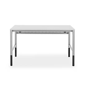 Schäfer Shop Pure Arbeitstisch AST31, manuell höhenverstellbar, Melaminplatte, 4-Fuß, bis 500 kg, B 1500 x T 800 x H 800-1030 mm, lichtgrau/lichtgrau