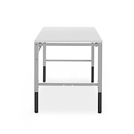 Schäfer Shop Pure Arbeitstisch AST31, manuell höhenverstellbar, Melaminplatte, 4-Fuß, bis 500 kg, B 1500 x T 800 x H 800-1030 mm, lichtgrau/lichtgrau