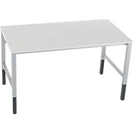 Schäfer Shop Pure Arbeitstisch AST31, manuell höhenverstellbar, Melaminplatte, 4-Fuß, bis 500 kg, B 1500 x T 800 x H 800-1030 mm, weißaluminium/lichtgrau