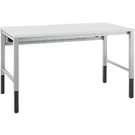 Schäfer Shop Pure Arbeitstisch AST31, manuell höhenverstellbar, Melaminplatte, 4-Fuß, bis 500 kg, B 1500 x T 800 x H 800-1030 mm, weißaluminium/lichtgrau