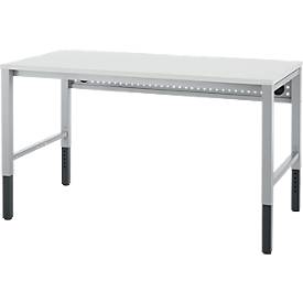 Schäfer Shop Pure Arbeitstisch AST31, manuell höhenverstellbar, Melaminplatte, 4-Fuß, bis 500 kg, B 1500 x T 800 x H 800-1030 mm, weißaluminium/lichtgrau