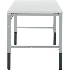 Schäfer Shop Pure Arbeitstisch AST31, manuell höhenverstellbar, Melaminplatte, 4-Fuß, bis 500 kg, B 1500 x T 800 x H 800-1030 mm, weißaluminium/lichtgrau